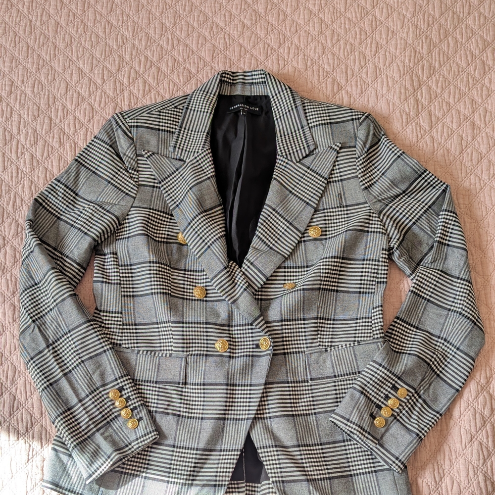 Revolve Generation Love Plaid Double-Breasted Women's Blazer Sz Medium New